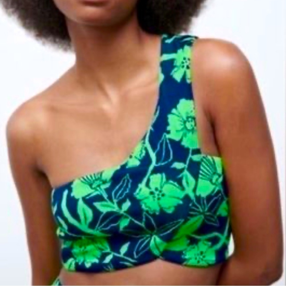 Zara Tropical One Shoulder Strap Crop Top NWT Size S